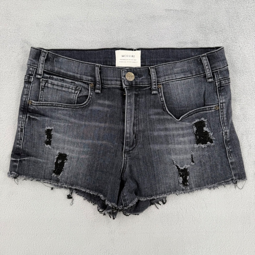 McGuire Black Distressed Cutoff Denim Shorts Size 27 Frayed Raw Hem